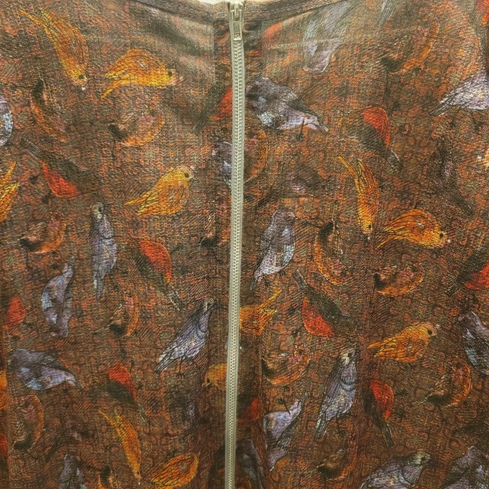 LuLaRoe Amelia Dress 3XL Brown Bird Print Fit &‎ Flare Short Sleeve Pleated Knit